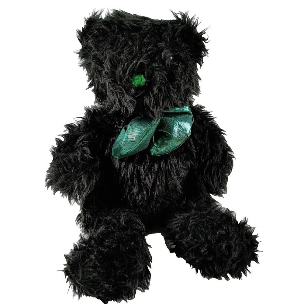 Sugar Loaf Black Teddy Bear 12” Plush w/Green Bow Stuffed  Animal
